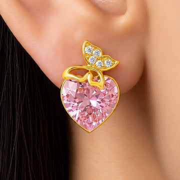 PRAO Earrings Anti-Tarnish Pink Heart Butterfly