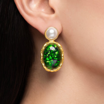 PRAO Earrings Anti-Tarnish Green Glitter Drops