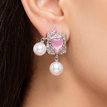 PRAO Earrings Anti-Tarnish Pink Geometric Pearl