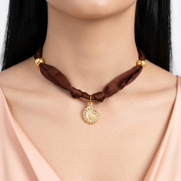 PRAO Necklace Anti-Tarnish Ammonite Ribbon