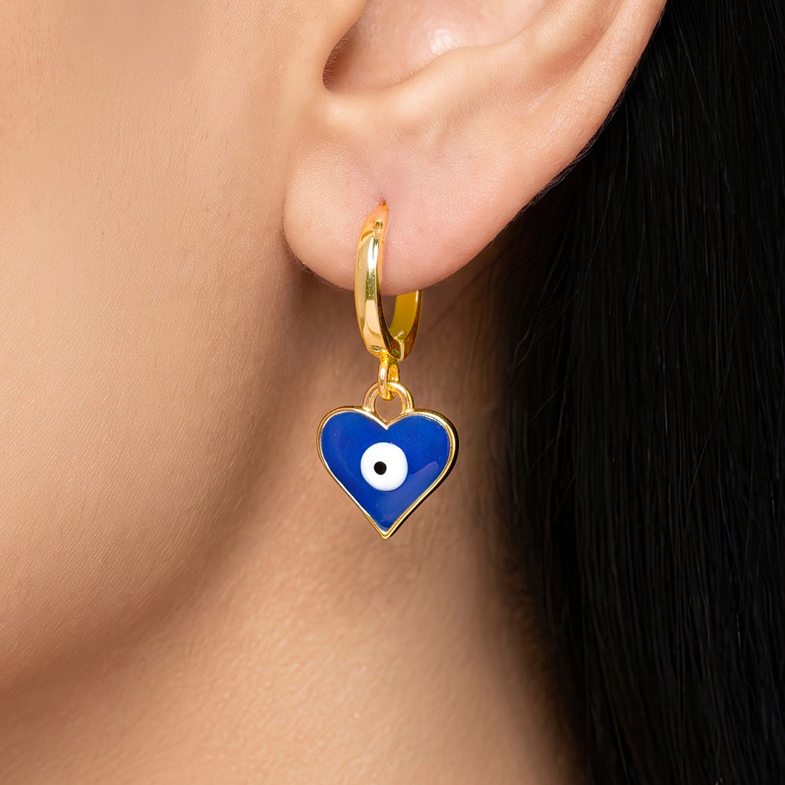 PRAO Earrings Anti-Tarnish Heart Evil Eye Hoops