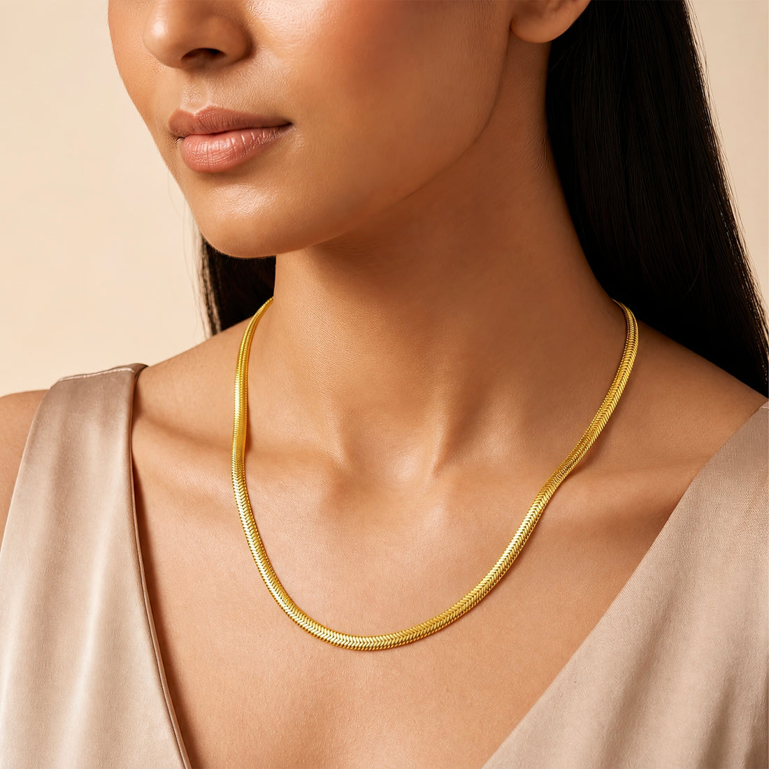 PRAO Necklace Anti-Tarnish Gold Plated Snake Chain