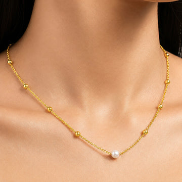 PRAO Necklace Anti-Tarnish Beaded Pearl Pendant