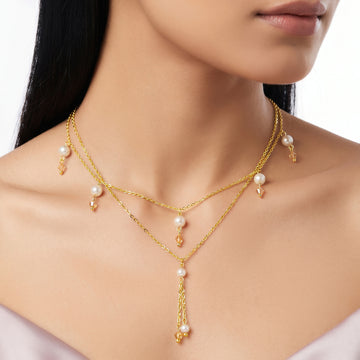 PRAO Necklace Anti-Tarnish Layered Pearl Lariat