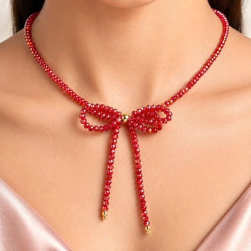 PRAO Necklace Anti-Tarnish Red Beaded Bow