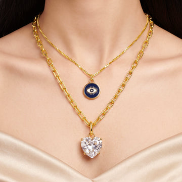 PRAO Necklace Anti-Tarnish Evil Eye Heart Layers