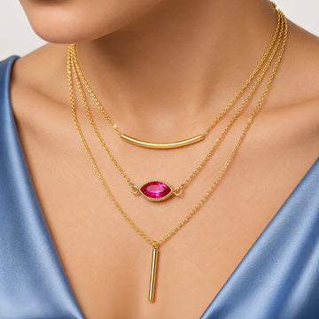 PRAO Necklace Anti-Tarnish Layered Bar Pendant
