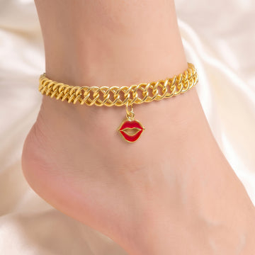 PRAO Anklet Anti-Tarnish Lips Charm Chain