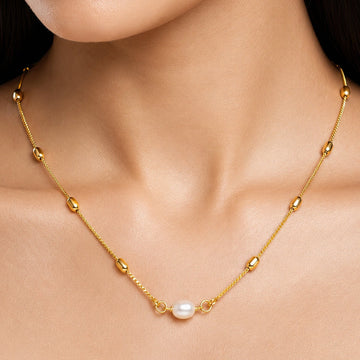 PRAO Necklace Anti-Tarnish Gold Plated Pearl Pendant Set