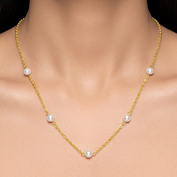 PRAO Necklace Anti-Tarnish Gold Plated Pearl Chain