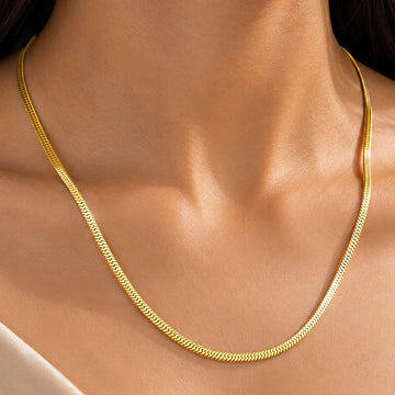 PRAO Necklace Anti-Tarnish Gold Plated Snake Chain