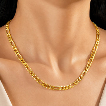 PRAO Necklace Anti-Tarnish Gold Plated Figaro Chain