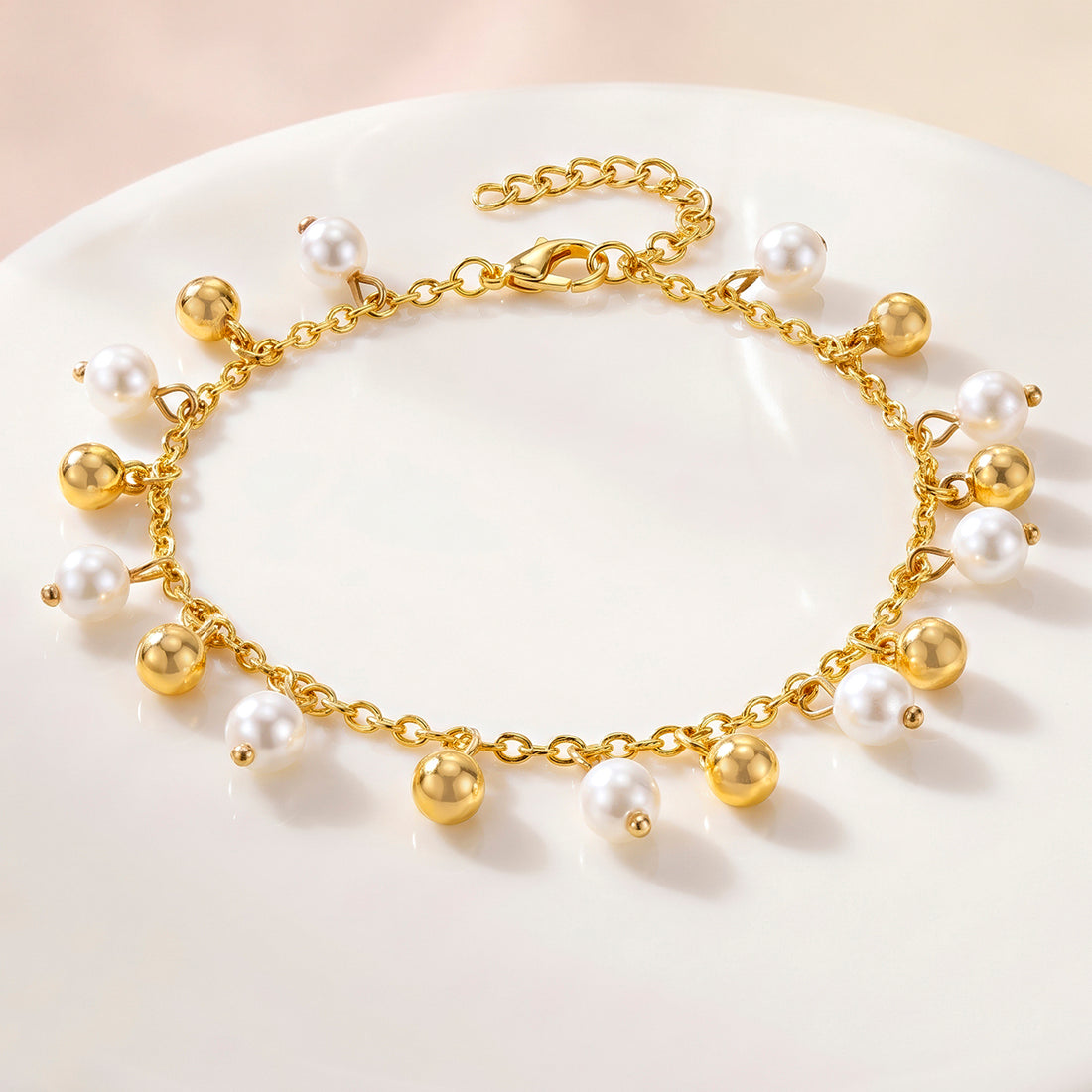 PRAO Anklet Anti-Tarnish Gold Plated With Pearls And Beads