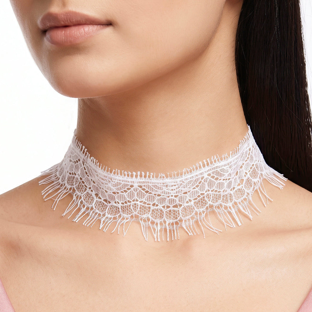 PRAO Necklace Anti-Tarnish Wide Lace Choker (Adjustable Size)