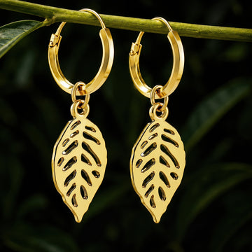PRAO Earrings Anti-Tarnish Gold Plated Leaf Danglers
