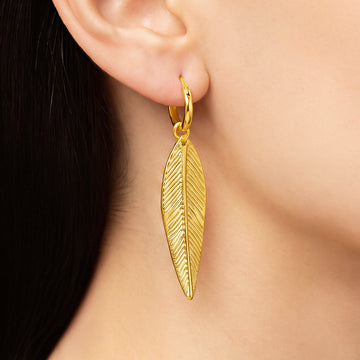 PRAO Earrings Anti-Tarnish Gold Plated Long Leaf Danglers