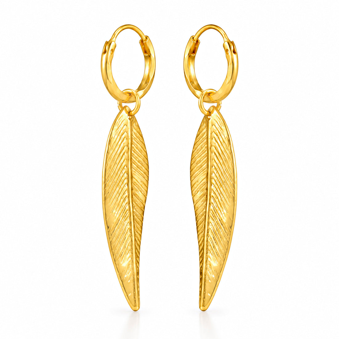 PRAO Earrings Anti-Tarnish Gold Plated Long Leaf Danglers