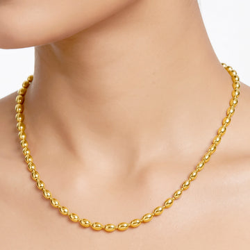 PRAO Necklace Anti-Tarnish Gold Plated Rice Bead Chain