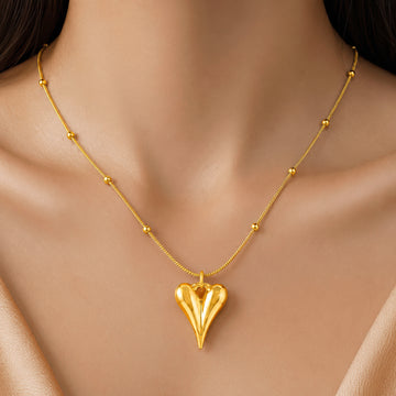 PRAO Necklace Anti-Tarnish Gold Plated Heart Pendant Set