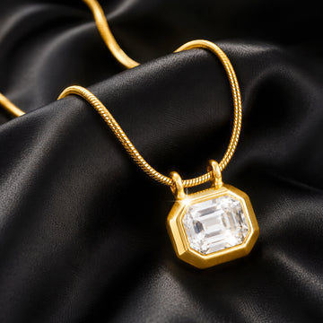 PRAO Necklace Anti-Tarnish Gold Plated Octagon Crystal
