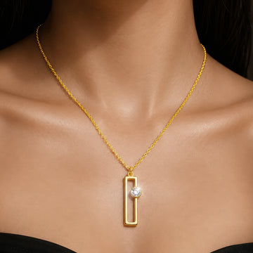 PRAO Necklace Anti-Tarnish Gold Plated Rectangular Frame