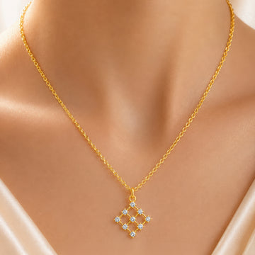 PRAO Necklace Anti-Tarnish Gold Plated Geometric Grid