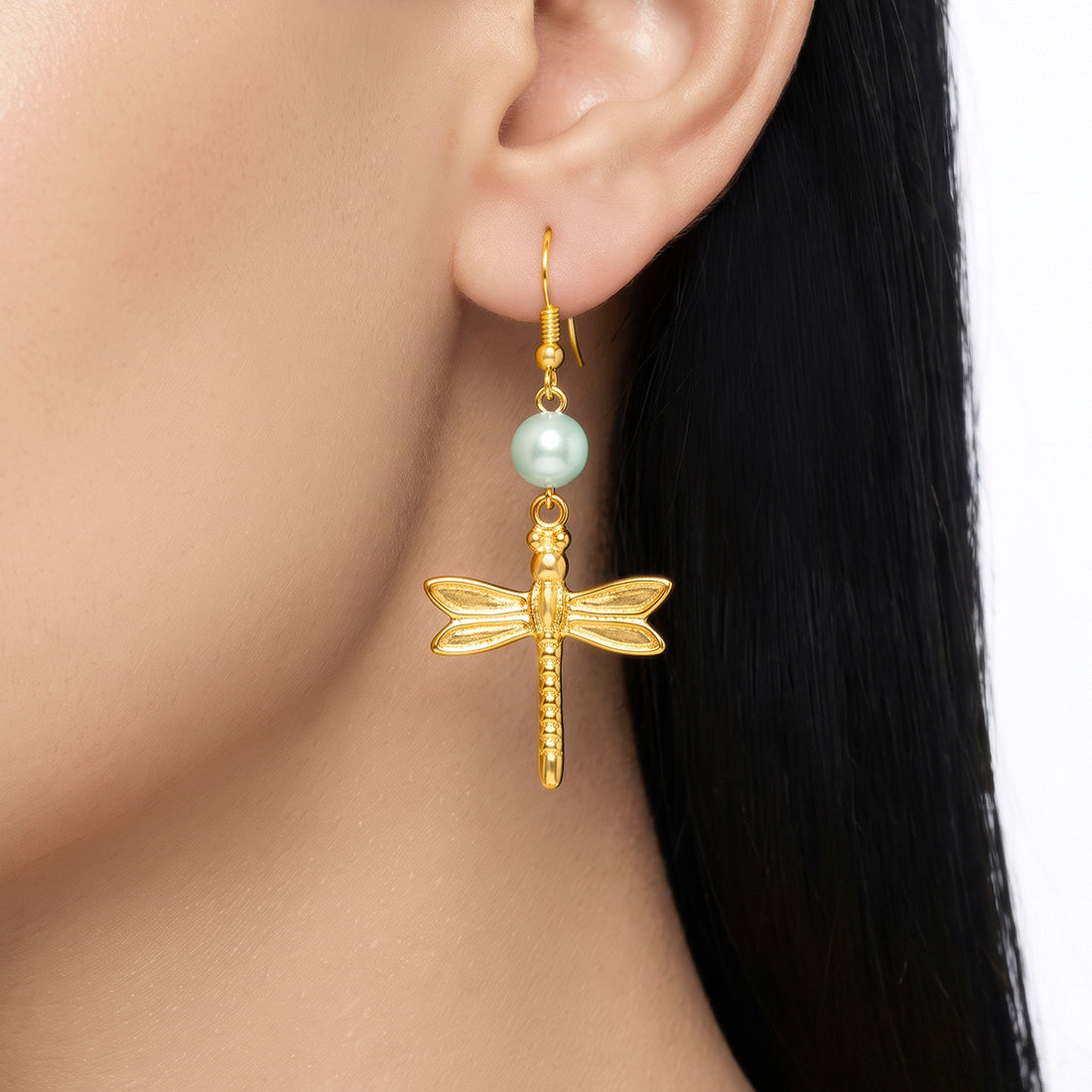 PRAO Earrings Anti-Tarnish Pearl Dragonfly