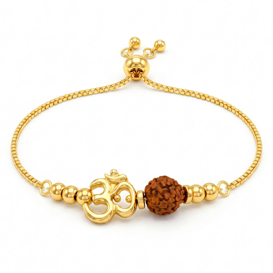 PRAO Bracelet Anti-Tarnish Om Rudraksha (Adjustable Size)