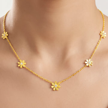PRAO Necklace Anti-Tarnish Gold Plated Daisy Flowers