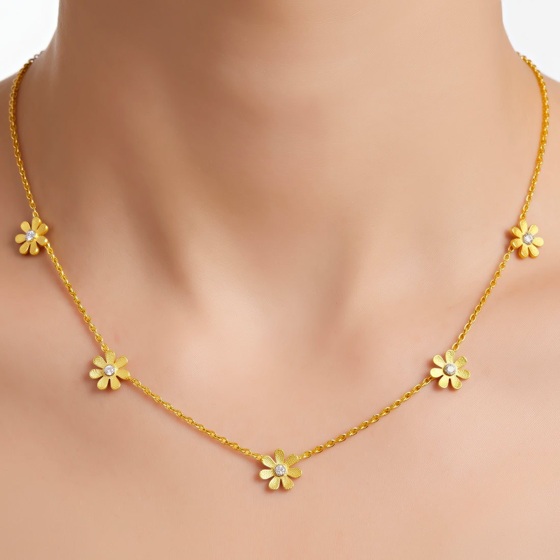 PRAO Necklace Anti-Tarnish Gold Plated Daisy Flowers