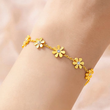 PRAO Bracelet Anti-Tarnish Daisy Crystal (Adjustable Size)