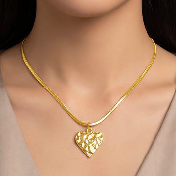 PRAO Necklace Anti-Tarnish Gold Plated Textured Heart