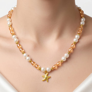 PRAO Necklace Anti-Tarnish Pearl Starfish