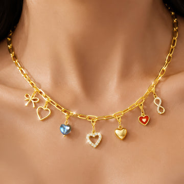 PRAO Necklace Anti-Tarnish Heart Charms