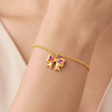PRAO Bracelet Anti-Tarnish Pink Heart Bow (Adjustable Size)