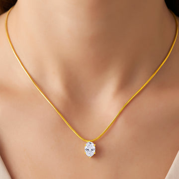 PRAO Necklace Anti-Tarnish Gold Plated Oval Crystal