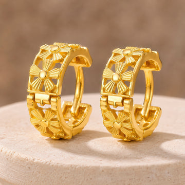 PRAO Earrings Anti-Tarnish Textured Floral Hoops