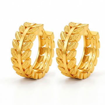 PRAO Earrings Anti-Tarnish Embossed Leaf Hoops
