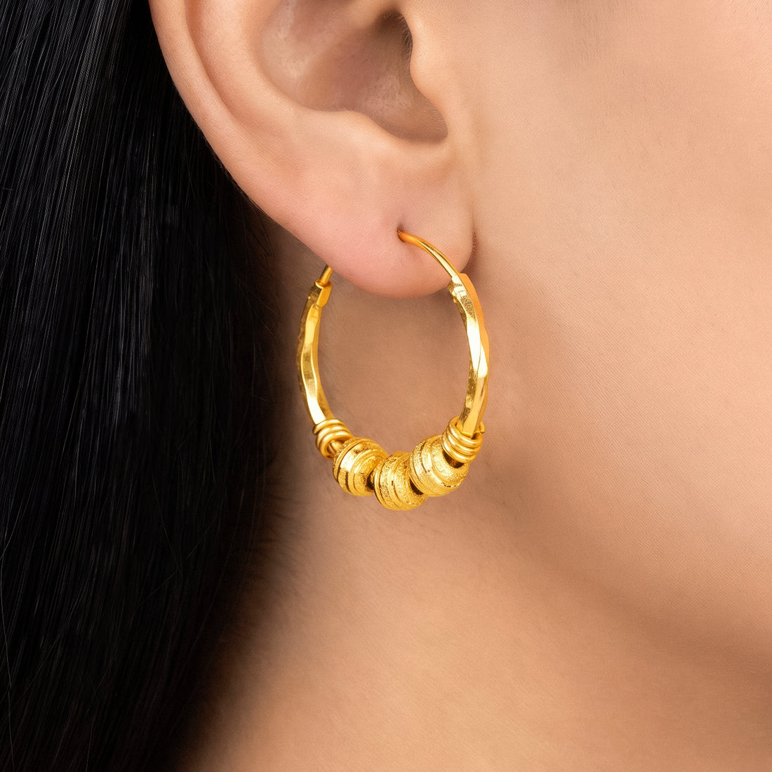 PRAO Earrings Anti-Tarnish Gold Plated Beaded Wire Hoops