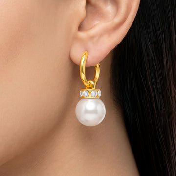 PRAO Earrings Anti-Tarnish Pearl Drop Hoops