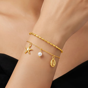 PRAO 2 Bracelet Anti-Tarnish Ocean Charm Set (Adjustable Size)