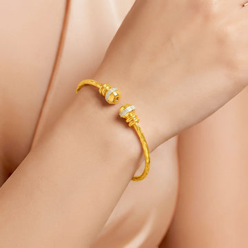 PRAO Bracelet Anti-Tarnish Diamond Cut Open Bangle (Adjustable Size)