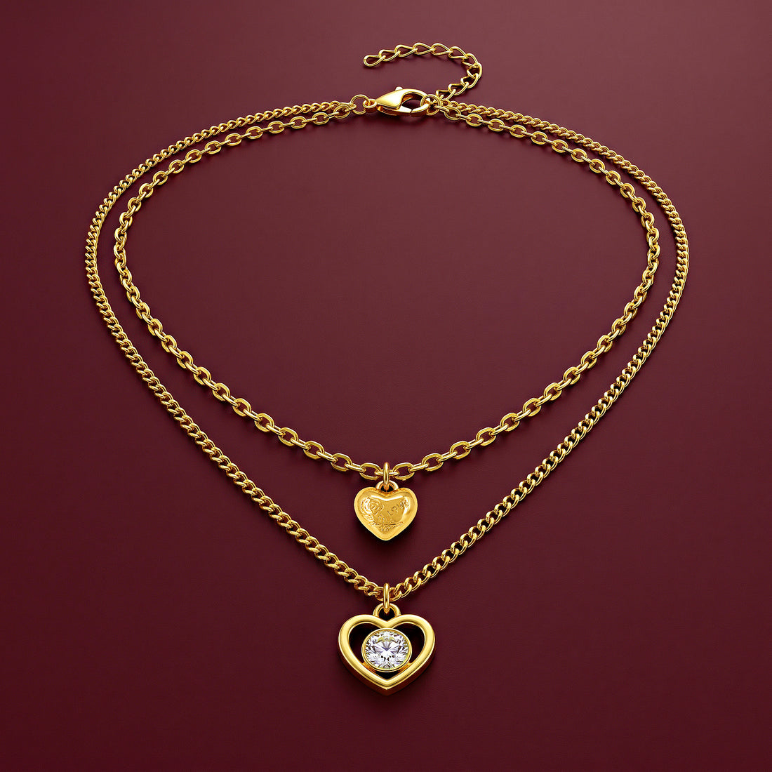 PRAO Necklace Anti-Tarnish Gold Plated Layered Hearts