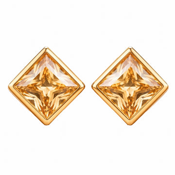 PRAO Earrings Anti-Tarnish Amber Square Crystal