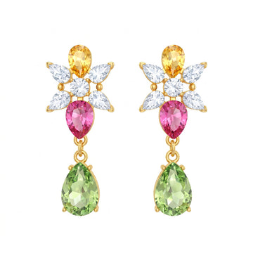 PRAO Earrings Anti-Tarnish Multicolor Floral Drop