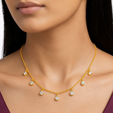 PRAO Necklace Anti-Tarnish Gold Plated Round Crystal