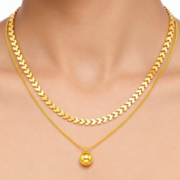 PRAO Necklace Anti-Tarnish Layered Heart Ball