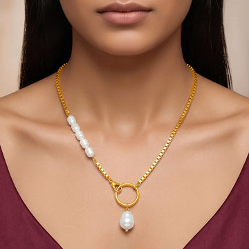 PRAO Necklace Anti-Tarnish Gold Plated Pearl Baroque