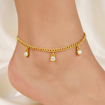 PRAO Anklet Anti-Tarnish Gold Plated Triple Crystal