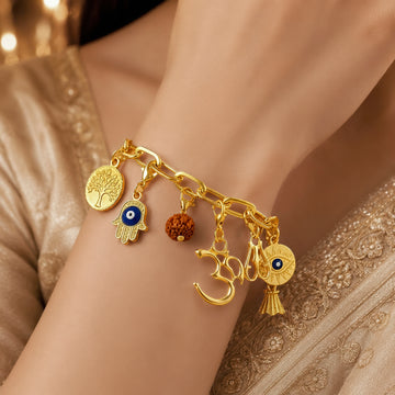 PRAO Bracelet Anti-Tarnish  Gold Plated Divine Charms (Adjustable Size)